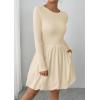image:imagePRETTYGARDEN Fall Dresses for Women 2026 Casual Long Sleeve Bubble Cute Crew Neck A Line Mini Short Dress with PocketsApricot
