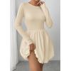 image:imagePRETTYGARDEN Fall Dresses for Women 2026 Casual Long Sleeve Bubble Cute Crew Neck A Line Mini Short Dress with PocketsApricot