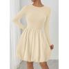 image:imagePRETTYGARDEN Fall Dresses for Women 2026 Casual Long Sleeve Bubble Cute Crew Neck A Line Mini Short Dress with PocketsApricot