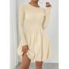 image:imagePRETTYGARDEN Fall Dresses for Women 2026 Casual Long Sleeve Bubble Cute Crew Neck A Line Mini Short Dress with PocketsApricot
