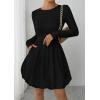 image:imagePRETTYGARDEN Fall Dresses for Women 2026 Casual Long Sleeve Bubble Cute Crew Neck A Line Mini Short Dress with PocketsBlack