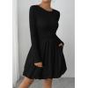 image:imagePRETTYGARDEN Fall Dresses for Women 2026 Casual Long Sleeve Bubble Cute Crew Neck A Line Mini Short Dress with PocketsBlack