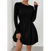 image:imagePRETTYGARDEN Fall Dresses for Women 2026 Casual Long Sleeve Bubble Cute Crew Neck A Line Mini Short Dress with PocketsBlack