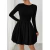 image:imagePRETTYGARDEN Fall Dresses for Women 2026 Casual Long Sleeve Bubble Cute Crew Neck A Line Mini Short Dress with PocketsBlack