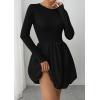 image:imagePRETTYGARDEN Fall Dresses for Women 2026 Casual Long Sleeve Bubble Cute Crew Neck A Line Mini Short Dress with PocketsBlack