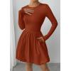 image:imagePRETTYGARDEN Fall Dresses for Women 2026 Casual Long Sleeve Bubble Cute Crew Neck A Line Mini Short Dress with PocketsBrick Red