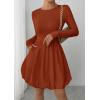 image:imagePRETTYGARDEN Fall Dresses for Women 2026 Casual Long Sleeve Bubble Cute Crew Neck A Line Mini Short Dress with PocketsBrick Red