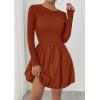 image:imagePRETTYGARDEN Fall Dresses for Women 2026 Casual Long Sleeve Bubble Cute Crew Neck A Line Mini Short Dress with PocketsBrick Red