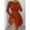image:imagePRETTYGARDEN Fall Dresses for Women 2026 Casual Long Sleeve Bubble Cute Crew Neck A Line Mini Short Dress with PocketsBrick Red