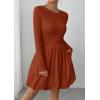 image:imagePRETTYGARDEN Fall Dresses for Women 2026 Casual Long Sleeve Bubble Cute Crew Neck A Line Mini Short Dress with PocketsBrick Red