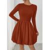 image:imagePRETTYGARDEN Fall Dresses for Women 2026 Casual Long Sleeve Bubble Cute Crew Neck A Line Mini Short Dress with PocketsBrick Red