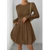 image:imagePRETTYGARDEN Fall Dresses for Women 2026 Casual Long Sleeve Bubble Cute Crew Neck A Line Mini Short Dress with PocketsBrown