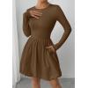 image:imagePRETTYGARDEN Fall Dresses for Women 2026 Casual Long Sleeve Bubble Cute Crew Neck A Line Mini Short Dress with PocketsBrown