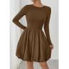 image:imagePRETTYGARDEN Fall Dresses for Women 2026 Casual Long Sleeve Bubble Cute Crew Neck A Line Mini Short Dress with PocketsBrown