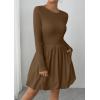 image:imagePRETTYGARDEN Fall Dresses for Women 2026 Casual Long Sleeve Bubble Cute Crew Neck A Line Mini Short Dress with PocketsBrown