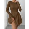 image:imagePRETTYGARDEN Fall Dresses for Women 2026 Casual Long Sleeve Bubble Cute Crew Neck A Line Mini Short Dress with PocketsBrown