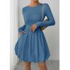 image:imagePRETTYGARDEN Fall Dresses for Women 2026 Casual Long Sleeve Bubble Cute Crew Neck A Line Mini Short Dress with PocketsGrey Blue