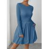 image:imagePRETTYGARDEN Fall Dresses for Women 2026 Casual Long Sleeve Bubble Cute Crew Neck A Line Mini Short Dress with PocketsGrey Blue