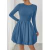 image:imagePRETTYGARDEN Fall Dresses for Women 2026 Casual Long Sleeve Bubble Cute Crew Neck A Line Mini Short Dress with PocketsGrey Blue