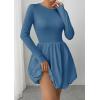 image:imagePRETTYGARDEN Fall Dresses for Women 2026 Casual Long Sleeve Bubble Cute Crew Neck A Line Mini Short Dress with PocketsGrey Blue