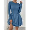 image:imagePRETTYGARDEN Fall Dresses for Women 2026 Casual Long Sleeve Bubble Cute Crew Neck A Line Mini Short Dress with PocketsGrey Blue