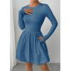 image:imagePRETTYGARDEN Fall Dresses for Women 2026 Casual Long Sleeve Bubble Cute Crew Neck A Line Mini Short Dress with PocketsGrey Blue