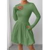 image:imagePRETTYGARDEN Fall Dresses for Women 2026 Casual Long Sleeve Bubble Cute Crew Neck A Line Mini Short Dress with PocketsLight Green