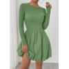 image:imagePRETTYGARDEN Fall Dresses for Women 2026 Casual Long Sleeve Bubble Cute Crew Neck A Line Mini Short Dress with PocketsLight Green