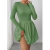 image:imagePRETTYGARDEN Fall Dresses for Women 2026 Casual Long Sleeve Bubble Cute Crew Neck A Line Mini Short Dress with PocketsLight Green
