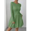 image:imagePRETTYGARDEN Fall Dresses for Women 2026 Casual Long Sleeve Bubble Cute Crew Neck A Line Mini Short Dress with PocketsLight Green