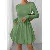 image:imagePRETTYGARDEN Fall Dresses for Women 2026 Casual Long Sleeve Bubble Cute Crew Neck A Line Mini Short Dress with PocketsLight Green