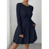 image:imagePRETTYGARDEN Fall Dresses for Women 2026 Casual Long Sleeve Bubble Cute Crew Neck A Line Mini Short Dress with PocketsNavy