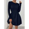 image:imagePRETTYGARDEN Fall Dresses for Women 2026 Casual Long Sleeve Bubble Cute Crew Neck A Line Mini Short Dress with PocketsNavy