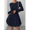 image:imagePRETTYGARDEN Fall Dresses for Women 2026 Casual Long Sleeve Bubble Cute Crew Neck A Line Mini Short Dress with PocketsNavy