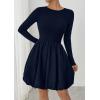 image:imagePRETTYGARDEN Fall Dresses for Women 2026 Casual Long Sleeve Bubble Cute Crew Neck A Line Mini Short Dress with PocketsNavy