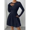 image:imagePRETTYGARDEN Fall Dresses for Women 2026 Casual Long Sleeve Bubble Cute Crew Neck A Line Mini Short Dress with PocketsNavy