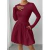 image:imagePRETTYGARDEN Fall Dresses for Women 2026 Casual Long Sleeve Bubble Cute Crew Neck A Line Mini Short Dress with PocketsWine Red