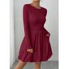 image:imagePRETTYGARDEN Fall Dresses for Women 2026 Casual Long Sleeve Bubble Cute Crew Neck A Line Mini Short Dress with PocketsWine Red
