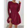 image:imagePRETTYGARDEN Fall Dresses for Women 2026 Casual Long Sleeve Bubble Cute Crew Neck A Line Mini Short Dress with PocketsWine Red