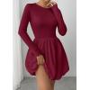image:imagePRETTYGARDEN Fall Dresses for Women 2026 Casual Long Sleeve Bubble Cute Crew Neck A Line Mini Short Dress with PocketsWine Red