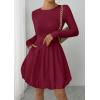 image:imagePRETTYGARDEN Fall Dresses for Women 2026 Casual Long Sleeve Bubble Cute Crew Neck A Line Mini Short Dress with PocketsWine Red