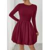 image:imagePRETTYGARDEN Fall Dresses for Women 2026 Casual Long Sleeve Bubble Cute Crew Neck A Line Mini Short Dress with PocketsWine Red