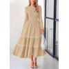 image:imagePRETTYGARDEN Long Sleeve Dress for Women 2026 Fall Elegant Modest Floral Boho Smocked Flowy Wedding Guest Midi DressesApricot