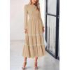 image:imagePRETTYGARDEN Long Sleeve Dress for Women 2026 Fall Elegant Modest Floral Boho Smocked Flowy Wedding Guest Midi DressesApricot