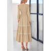 image:imagePRETTYGARDEN Long Sleeve Dress for Women 2026 Fall Elegant Modest Floral Boho Smocked Flowy Wedding Guest Midi DressesApricot