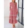 image:imagePRETTYGARDEN Long Sleeve Dress for Women 2026 Fall Elegant Modest Floral Boho Smocked Flowy Wedding Guest Midi DressesBean Paste Pink