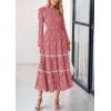 image:imagePRETTYGARDEN Long Sleeve Dress for Women 2026 Fall Elegant Modest Floral Boho Smocked Flowy Wedding Guest Midi DressesBean Paste Pink