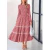 image:imagePRETTYGARDEN Long Sleeve Dress for Women 2026 Fall Elegant Modest Floral Boho Smocked Flowy Wedding Guest Midi DressesBean Paste Pink