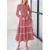 image:imagePRETTYGARDEN Long Sleeve Dress for Women 2026 Fall Elegant Modest Floral Boho Smocked Flowy Wedding Guest Midi DressesBean Paste Pink