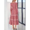 image:imagePRETTYGARDEN Long Sleeve Dress for Women 2026 Fall Elegant Modest Floral Boho Smocked Flowy Wedding Guest Midi DressesBean Paste Pink